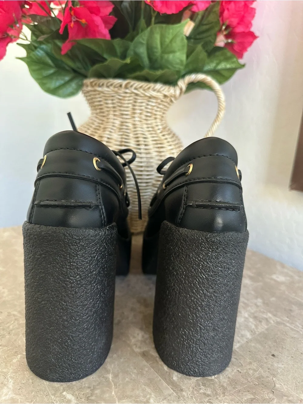 Stella McCartney Black Platform Lace-Up Shoes with Gold Eyelets Size EU 38/ US 8